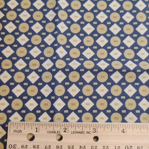 Cotton Fabric Navy Tan Geometric Circles Diamonds 18" x 43" Richloom MMX - Picture 7 of 9